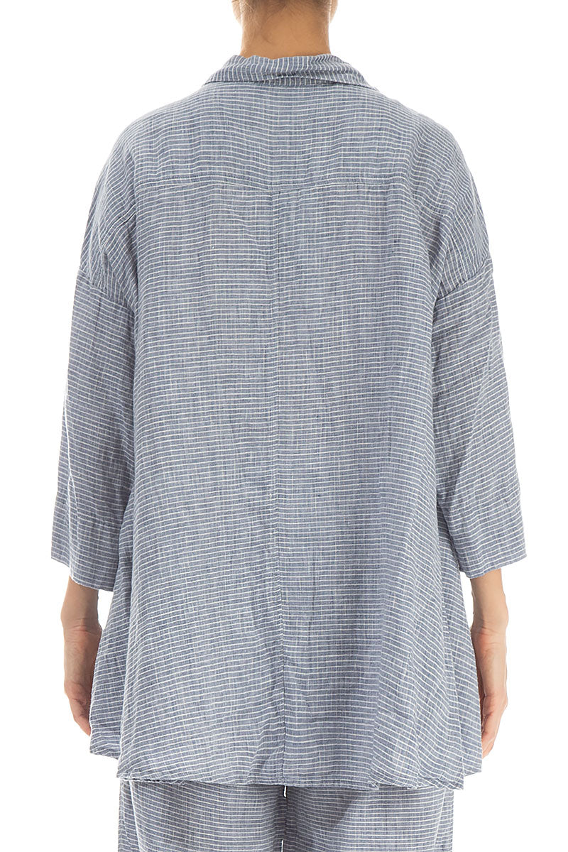 Loose Blue Stripe Linen Shirt 2