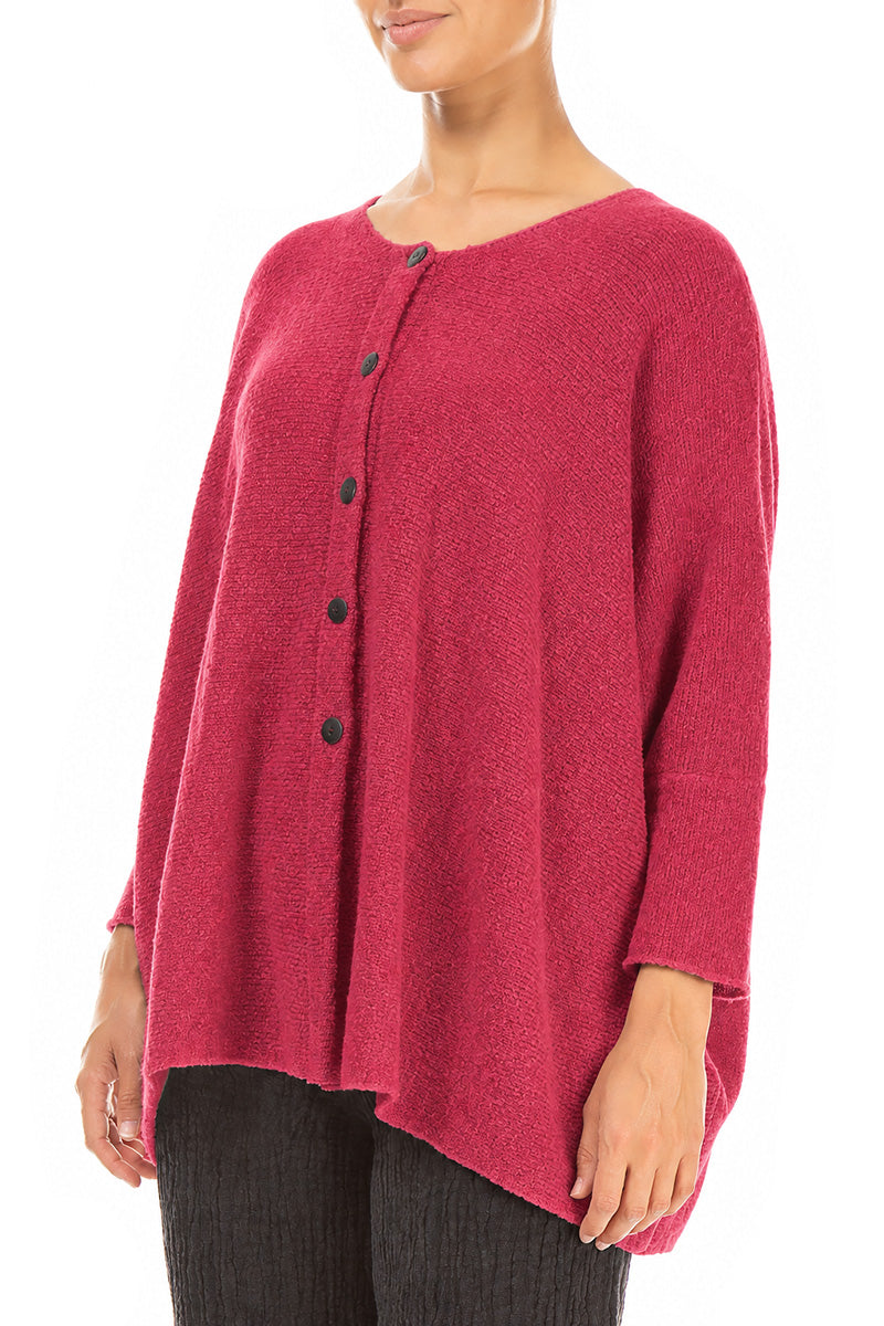 Loose Boxy Berry Rose Wool Cardigan 3