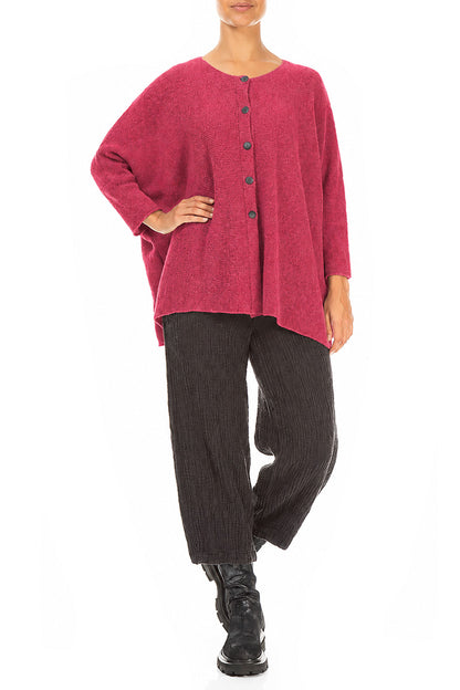 Loose Boxy Berry Rose Wool Cardigan 4
