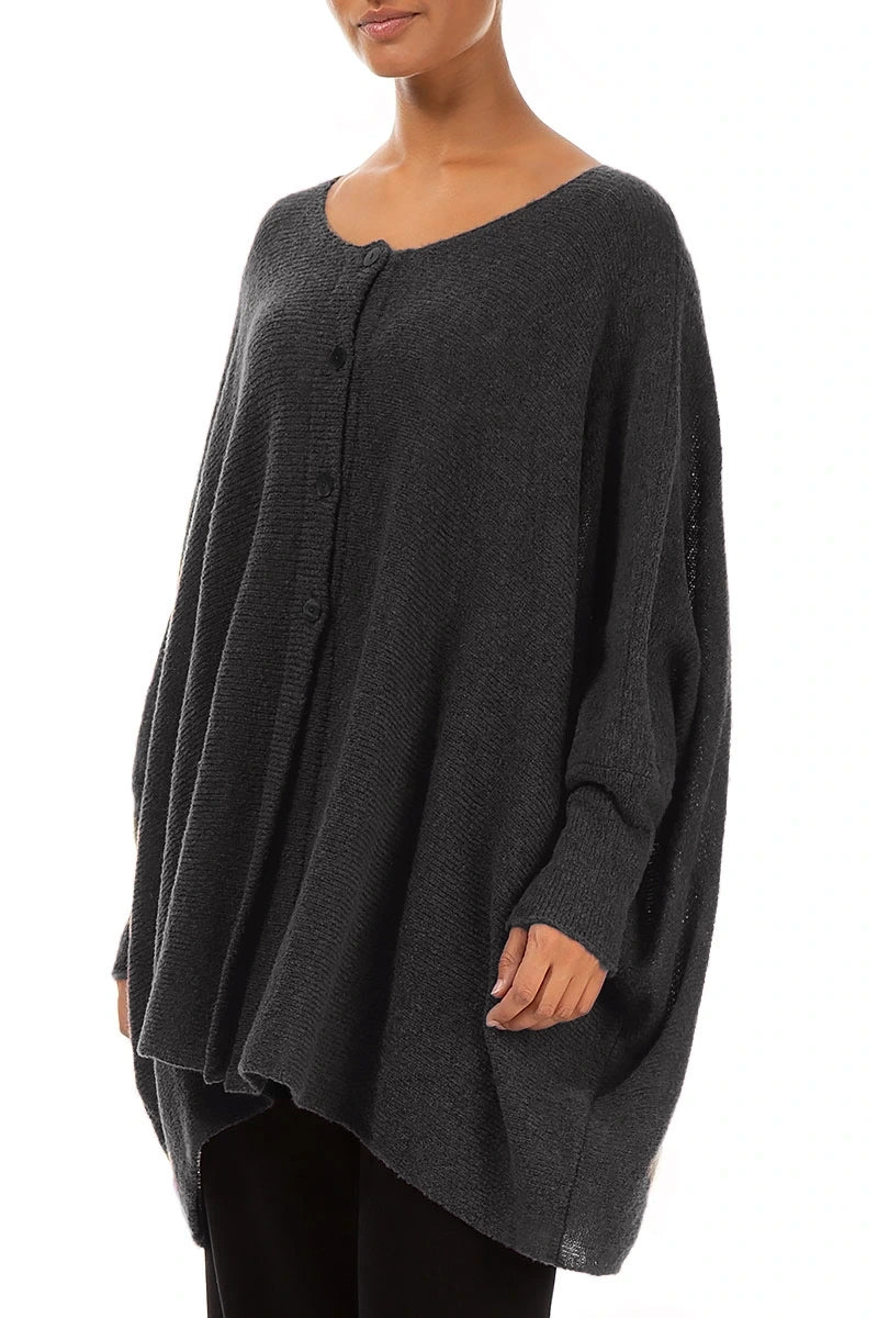 Lockerer kastiger Cardigan aus dunkelgrauer Wolle