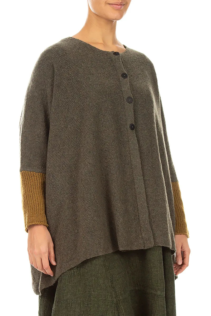 Loose Boxy Khaki Mustard Wool Cardigan 3