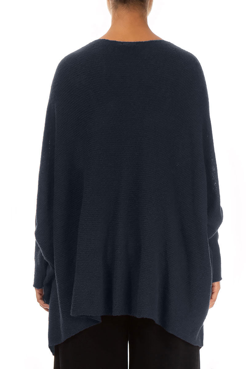 Loose Boxy Dark Navy Wool Cardigan 2