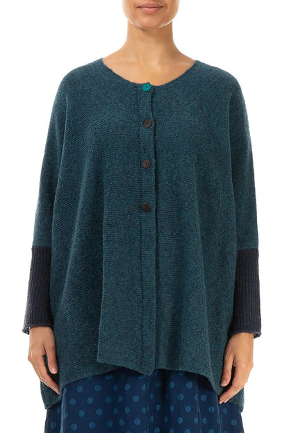 Loose Boxy Teal Dark Navy Wool Cardigan 2