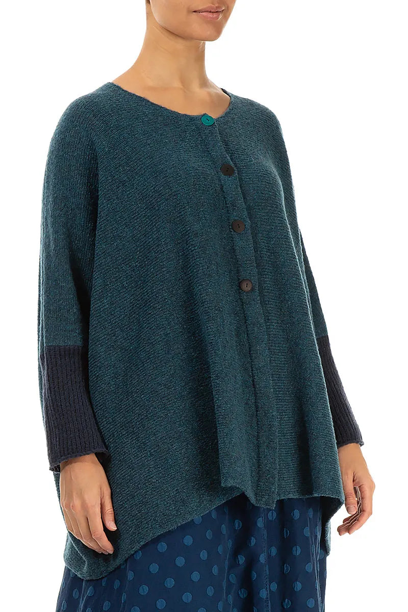 Loose Boxy Teal Dark Navy Wool Cardigan 4