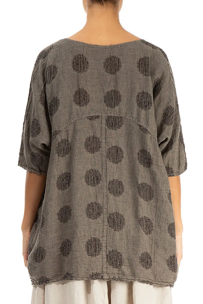 Loose Bubble Patterned Brown Linen Blouse 2