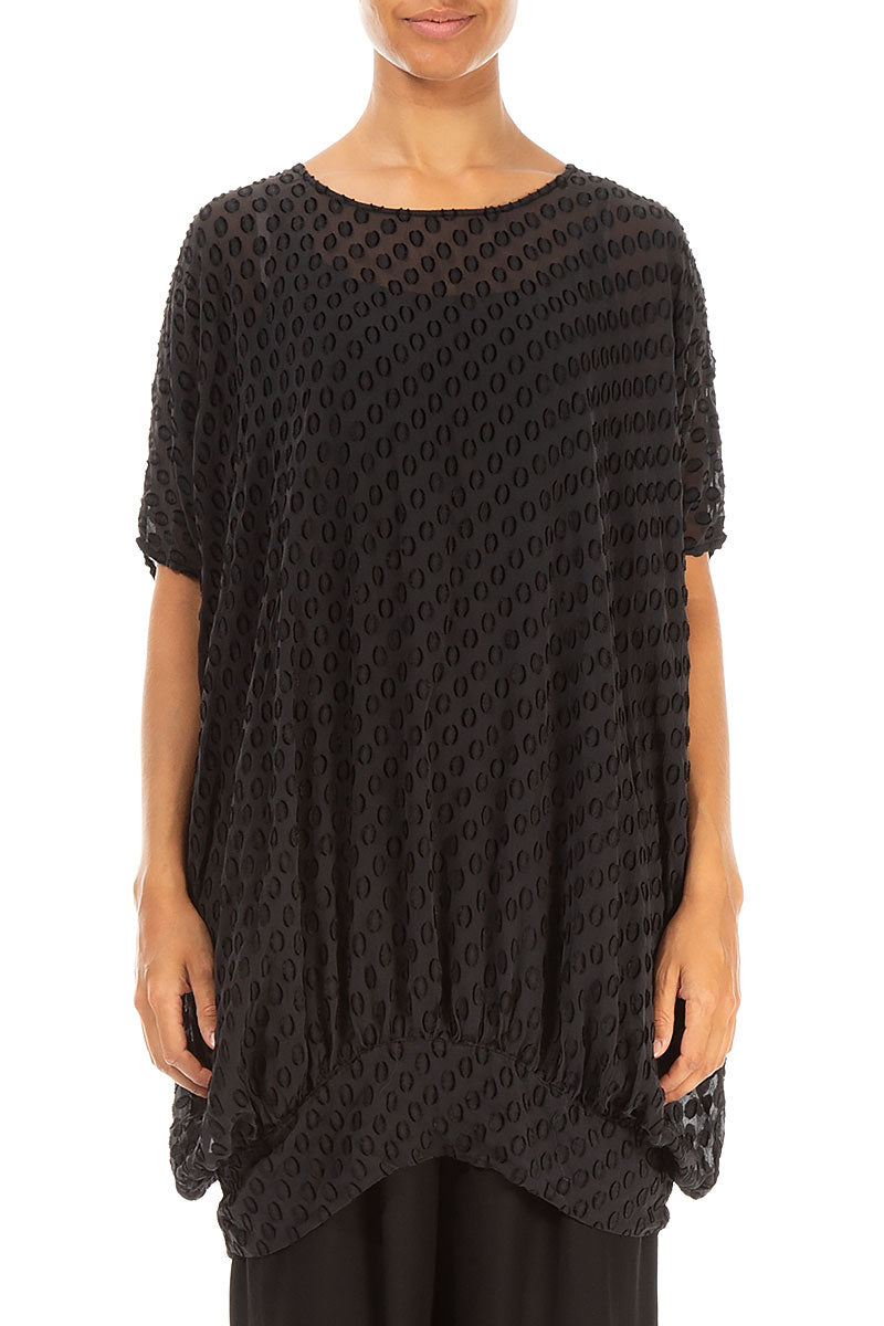 Loose Bubbly Pattern Black Silk Tunic 1