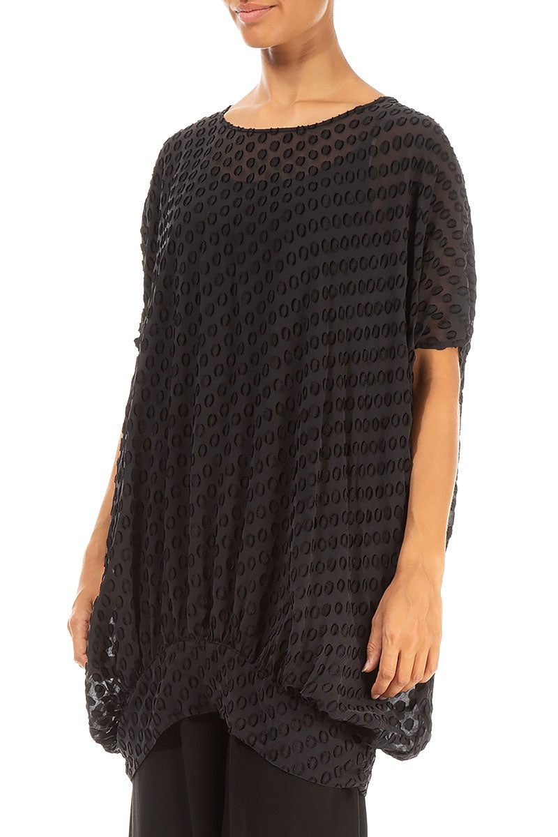 Loose Bubbly Pattern Black Silk Tunic 3