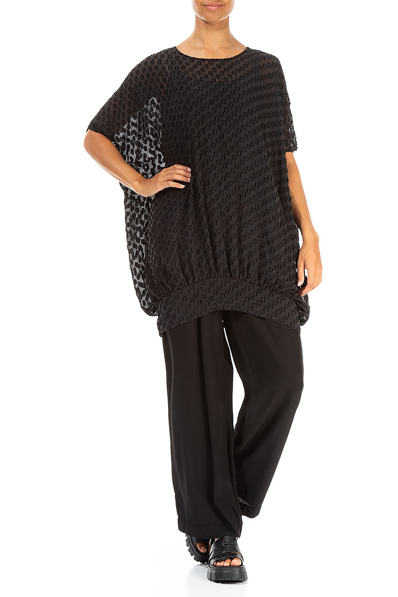 Loose Bubbly Pattern Black Silk Tunic 4