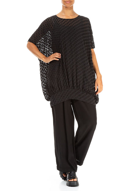 Loose Bubbly Pattern Black Silk Tunic 4