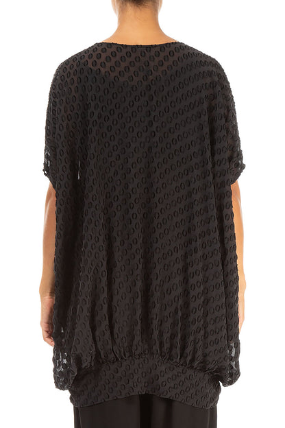 Loose Bubbly Pattern Black Silk Tunic 2