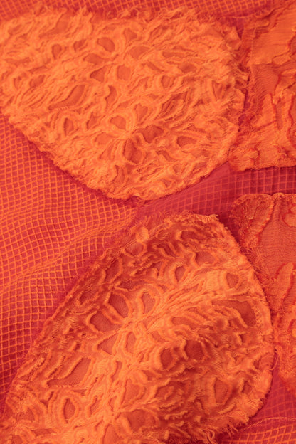 Loose Butterfly Flame Orange Mesh Silk Blouse