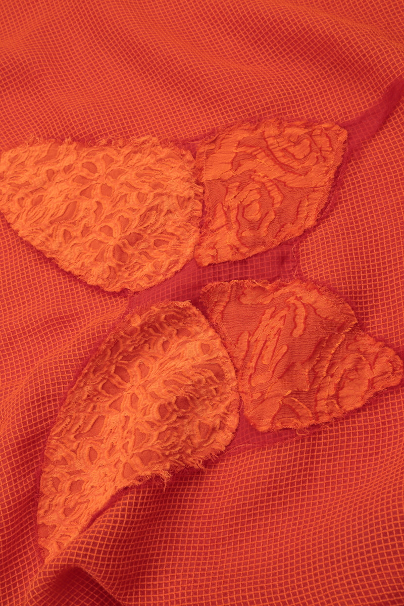 Loose Butterfly Flame Orange Mesh Silk Blouse