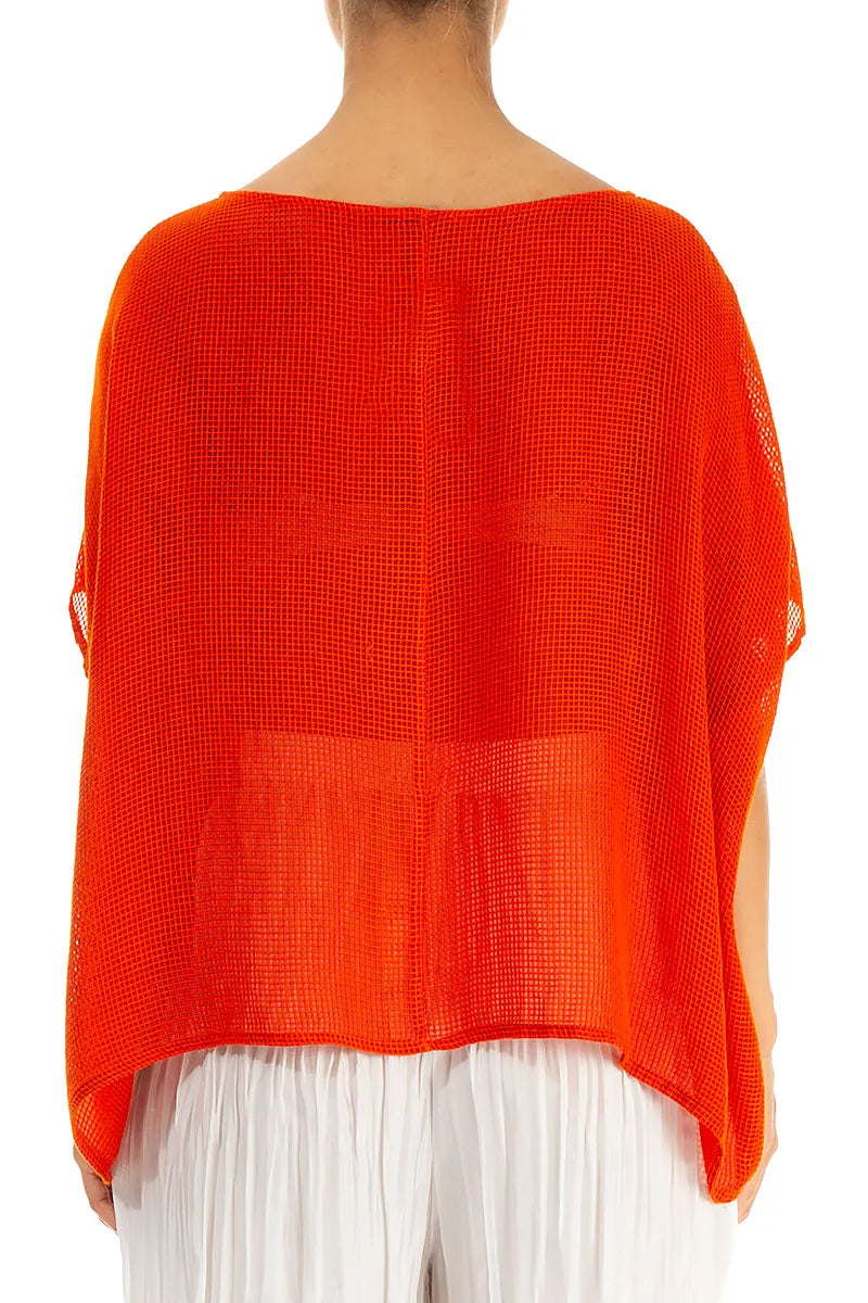 Loose Butterfly Flame Orange Mesh Silk Blouse