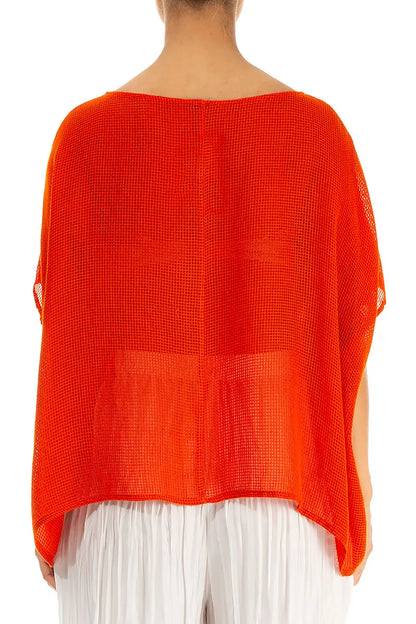 Loose Butterfly Flame Orange Mesh Silk Blouse