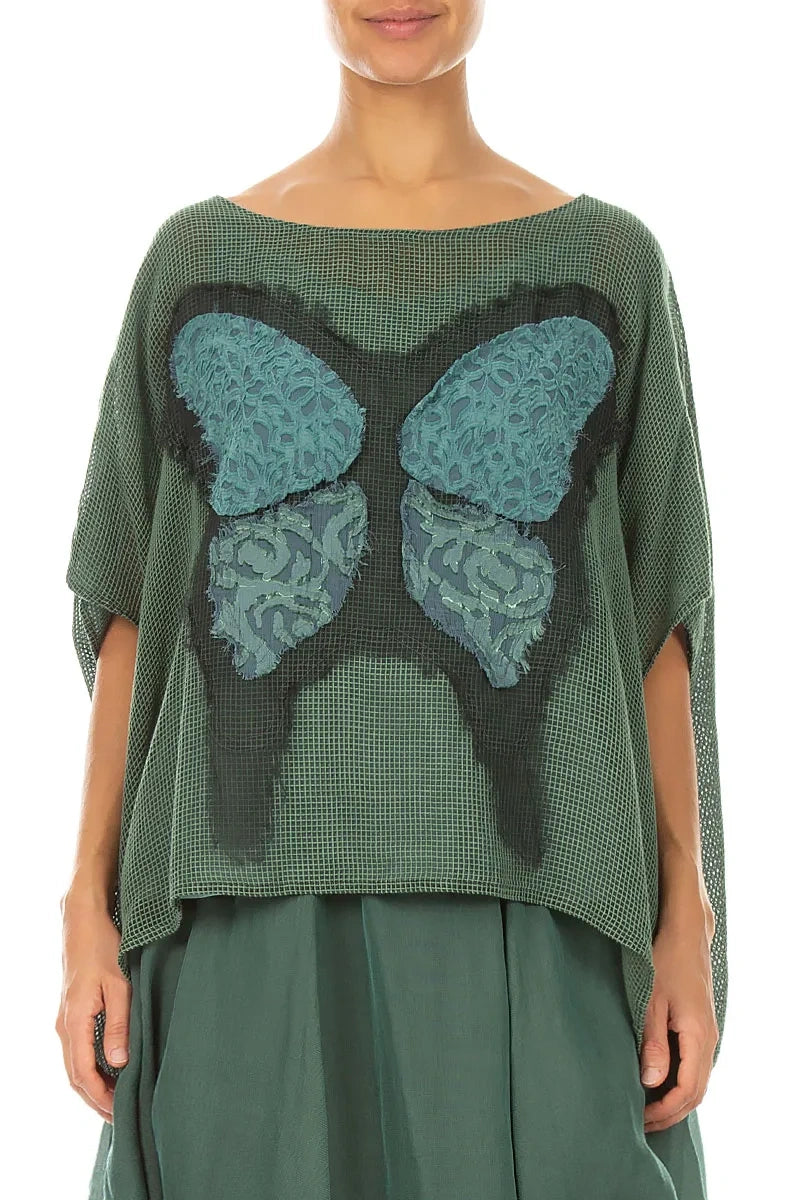 Loose Butterfly Sage Mesh Silk Blouse