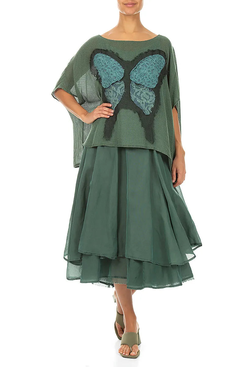 Lockere Bluse aus Schmetterlings-Salbei-Mesh-Seide