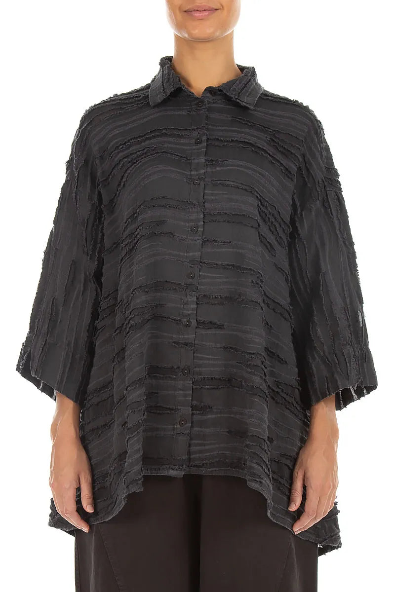 Loose Charcoal Fray Weave Shirt