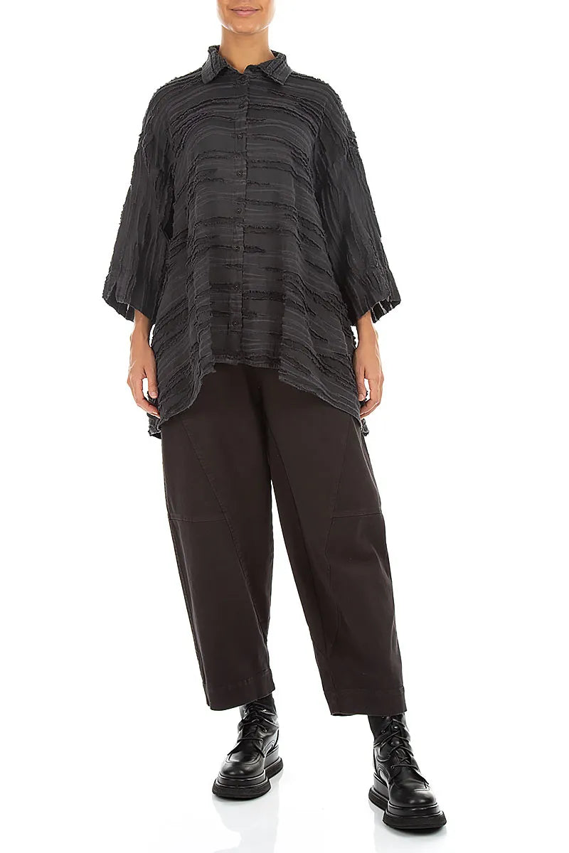 Loose Charcoal Fray Weave Shirt