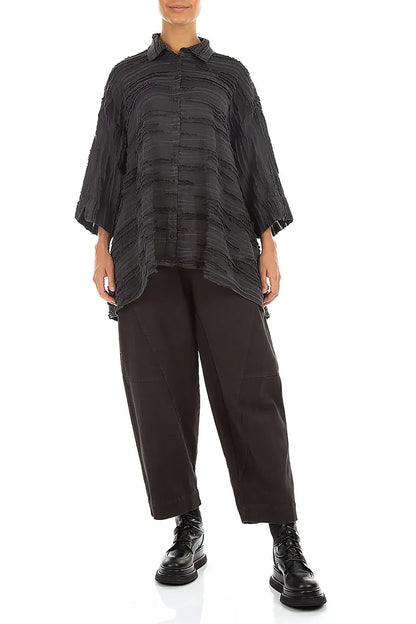 Loose Charcoal Fray Weave Shirt