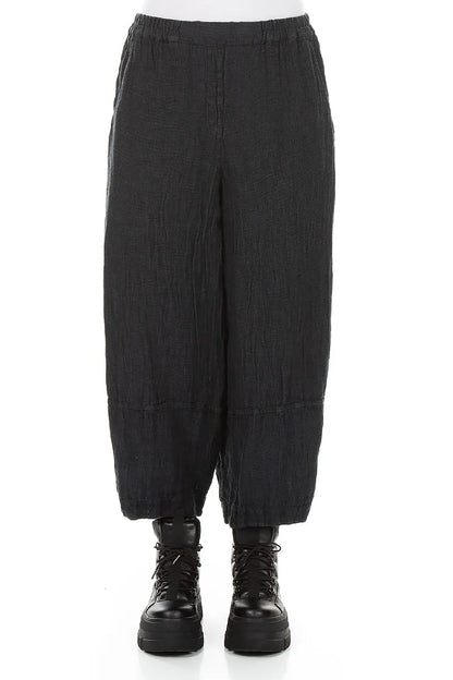 Loose Charcoal Mélange Linen Trousers 1