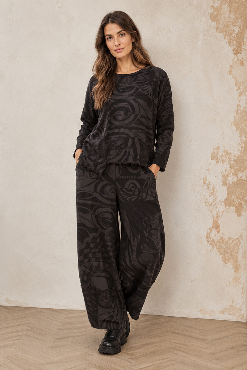 Loose Charcoal Orbit Cotton Trousers