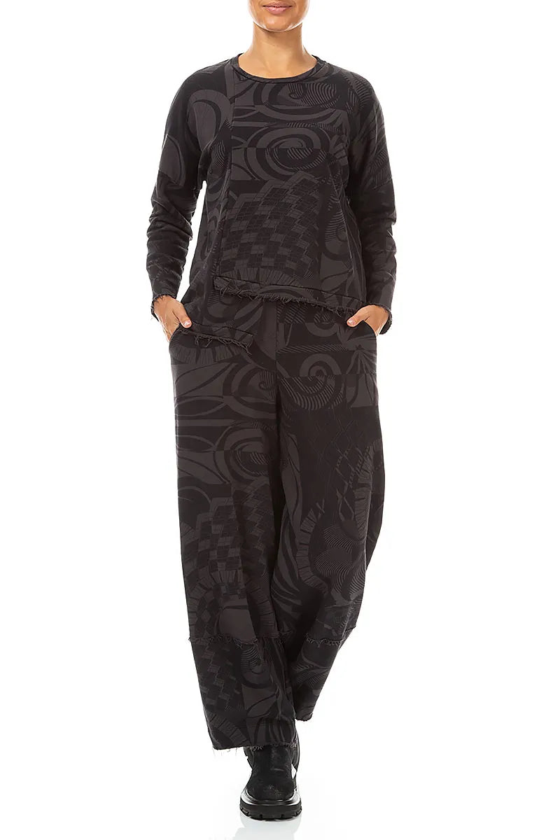 Loose Charcoal Orbit Cotton Trousers