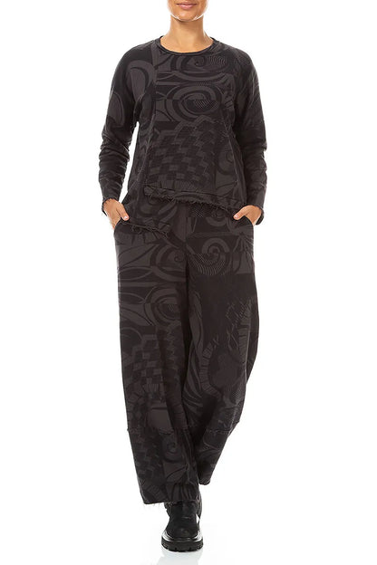 Loose Charcoal Orbit Cotton Trousers