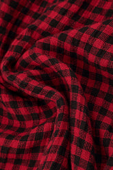Loose Red Check Linen Shirt 5