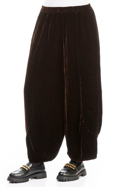 Loose Chocolate Silk Velvet Trousers 3