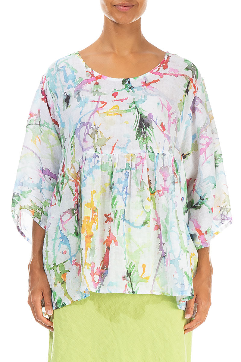 Loose Colour Splash Gauze Linen Blouse 1