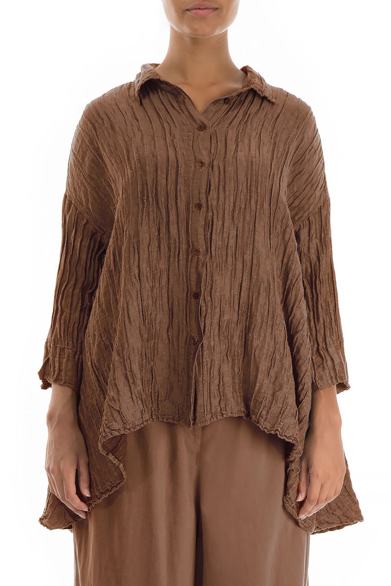 Loose Crinkled Aged Copper Silk Linen Shirt 1