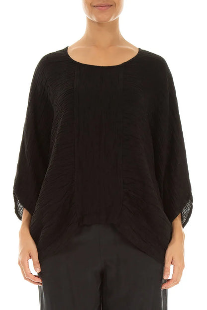 Loose Crinkled Black Silk Blouse