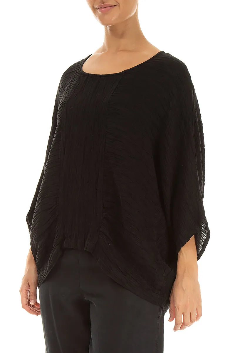 Loose Crinkled Black Silk Blouse