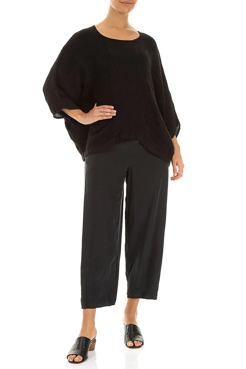 Loose Crinkled Black Silk Blouse