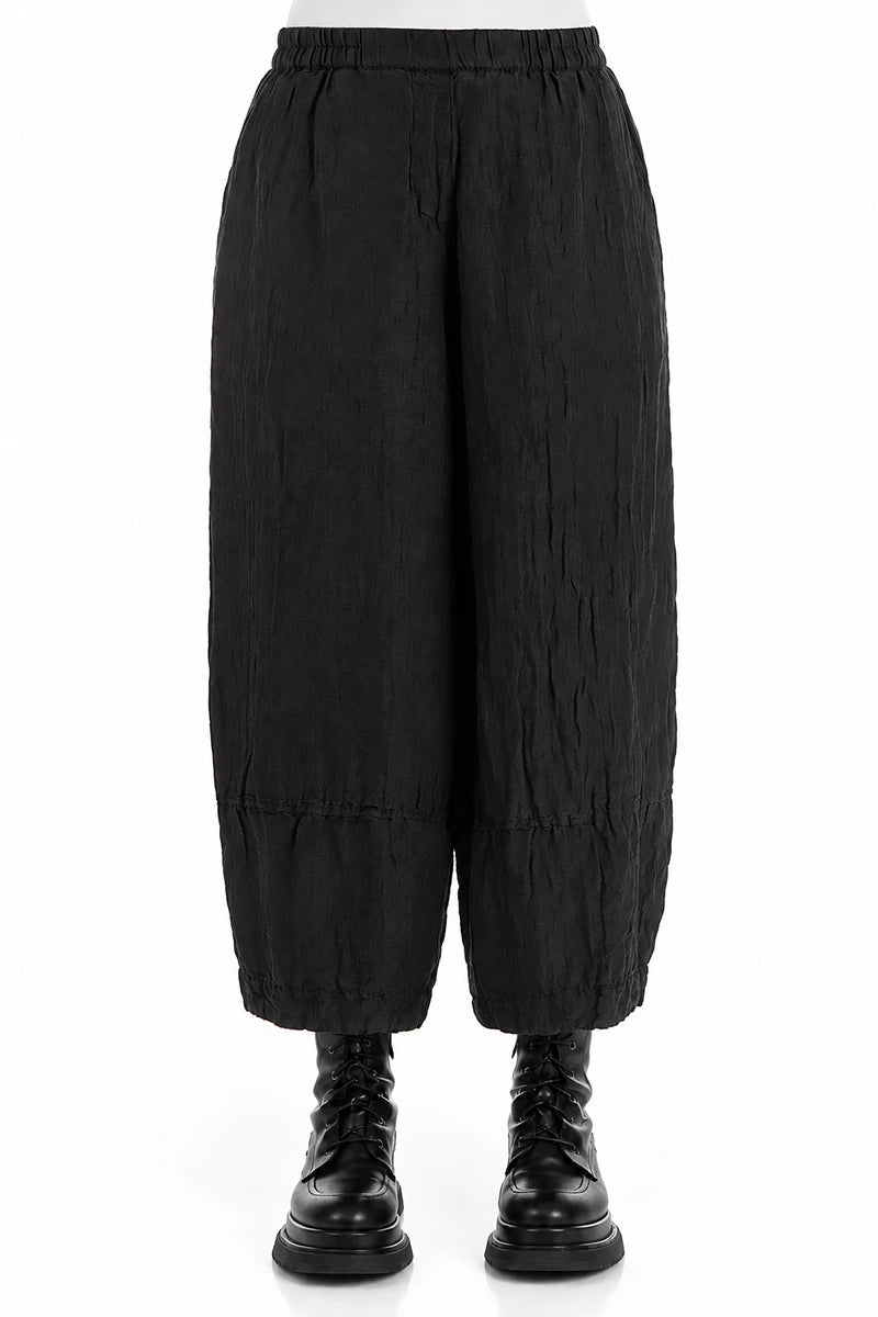 Loose Crinkled Black Silk Linen Trousers 1