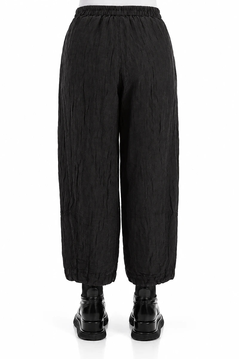 Loose Crinkled Black Silk Linen Trousers 2