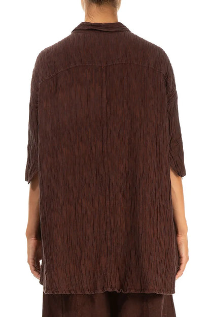 Loose Crinkled Dark Brick Silk Shirt