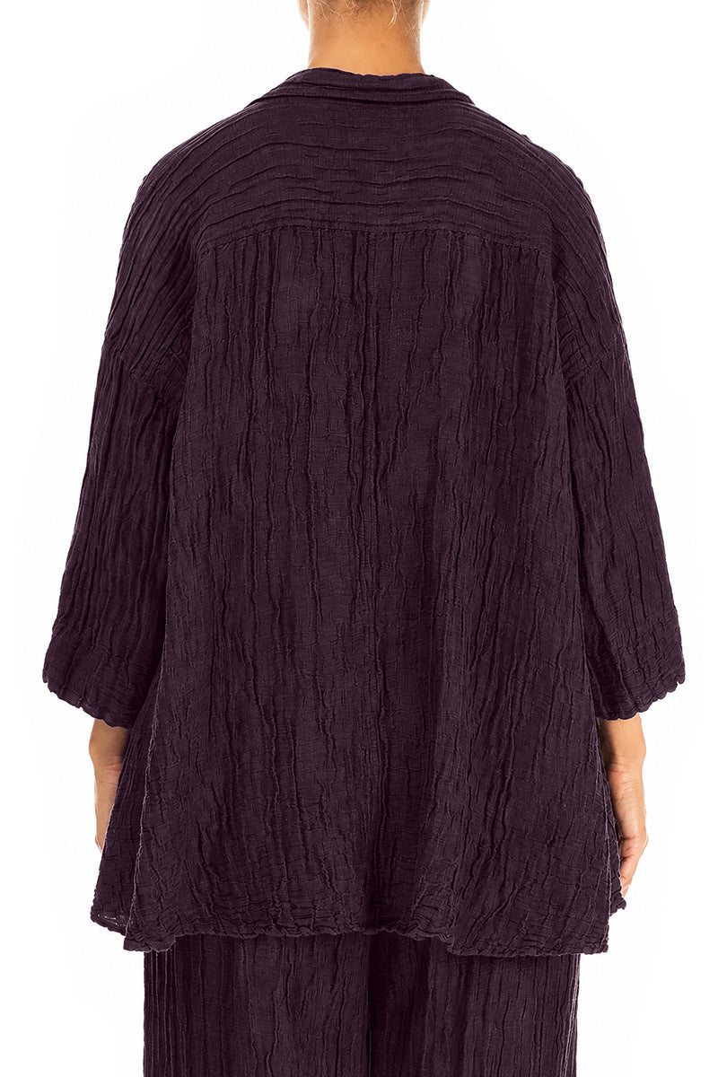 Loose Crinkled Deep Plum Silk Linen Shirt 2