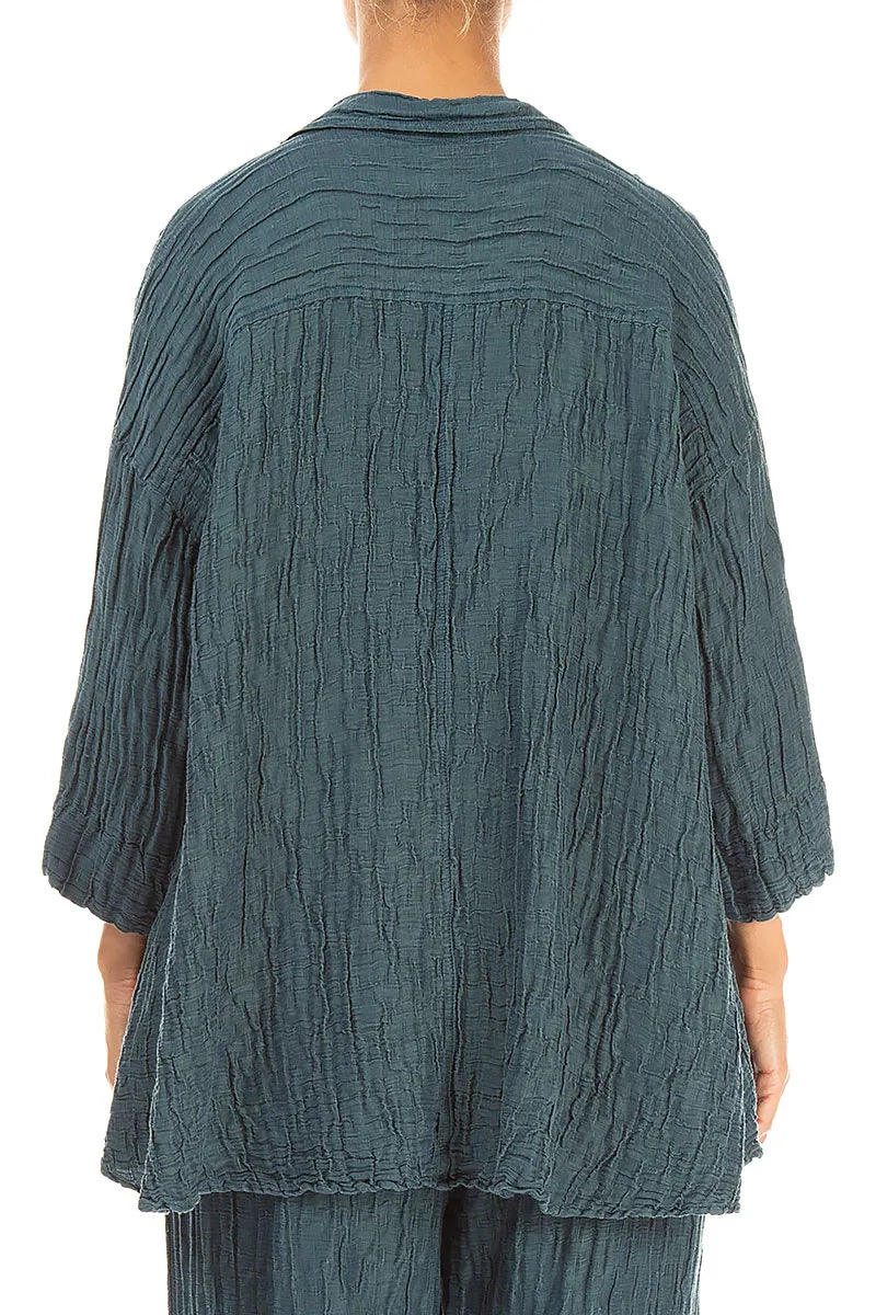 Loose Crinkled Deep Turquoise Silk Linen Shirt 2