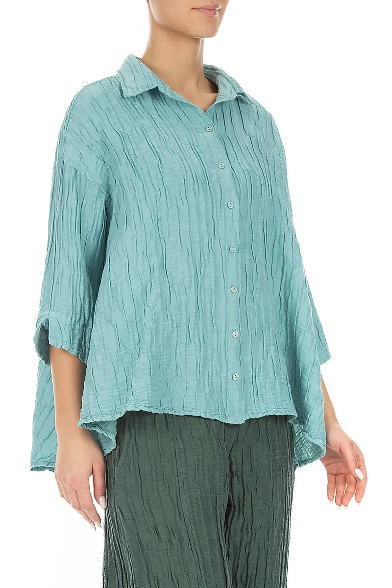 Loose Crinkled Mint Silk Linen Shirt
