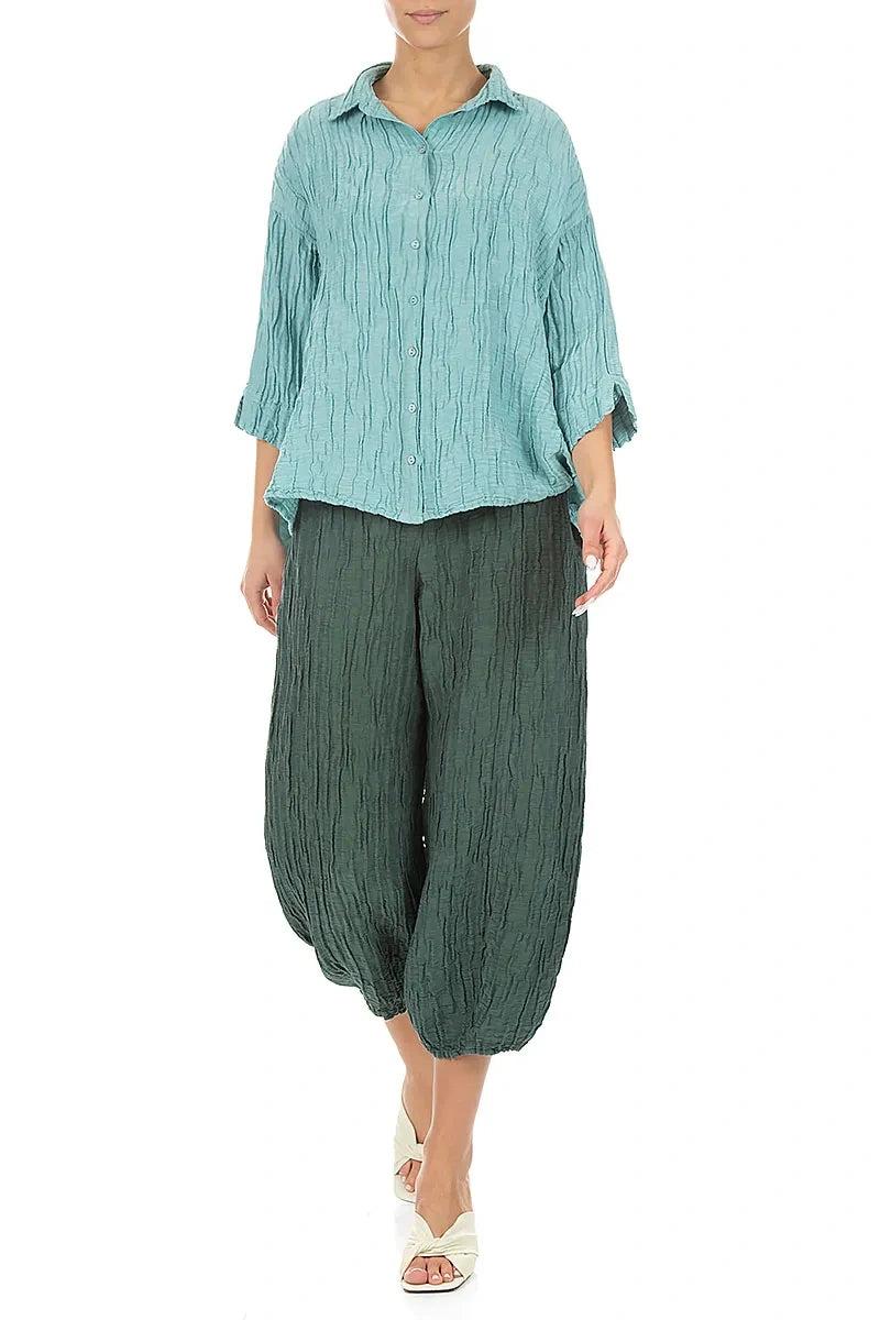 Loose Crinkled Mint Silk Linen Shirt