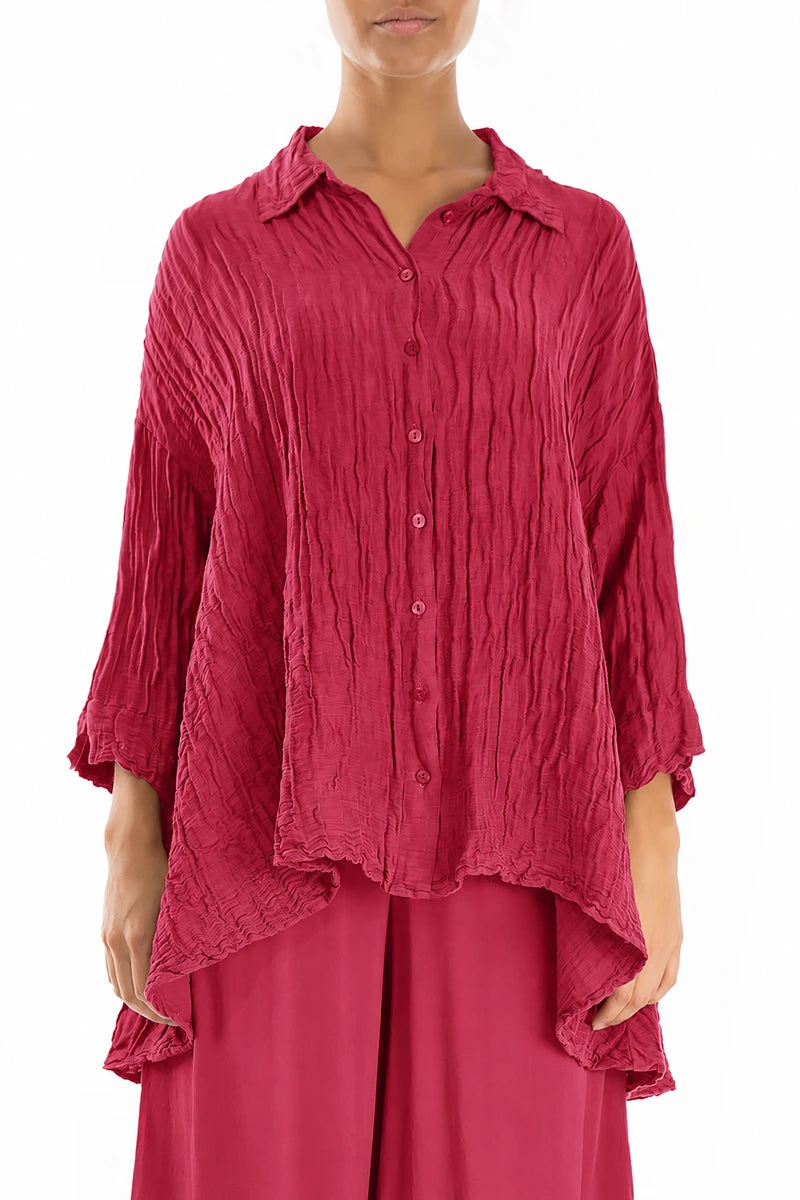 Loose Crinkled Raspberry Silk Linen Shirt 1