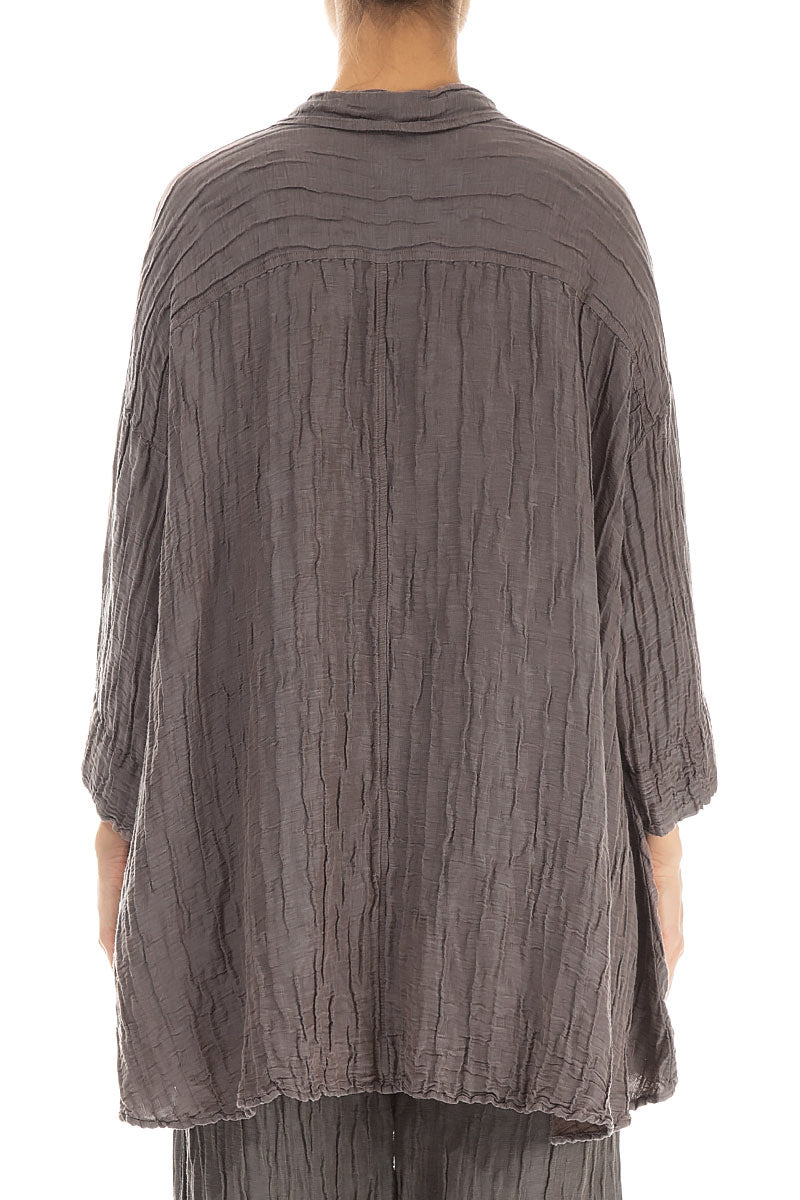 Loose Crinkled Truffle Silk Linen Shirt 2