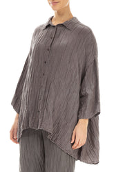 Loose Crinkled Truffle Silk Linen Shirt 3