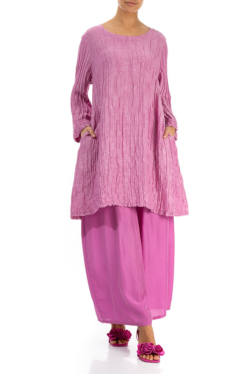 Loose Crinkled Wild Berry Silk Tunic 4