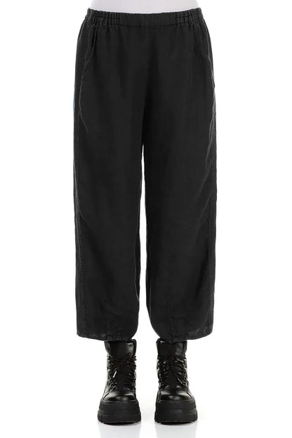 Loose Cropped Black Linen Trousers 1
