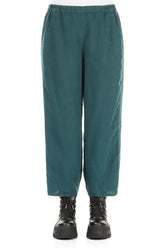 Loose Cropped Peacock Linen Trousers 1