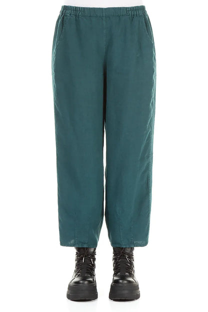 Loose Cropped Peacock Linen Trousers 1