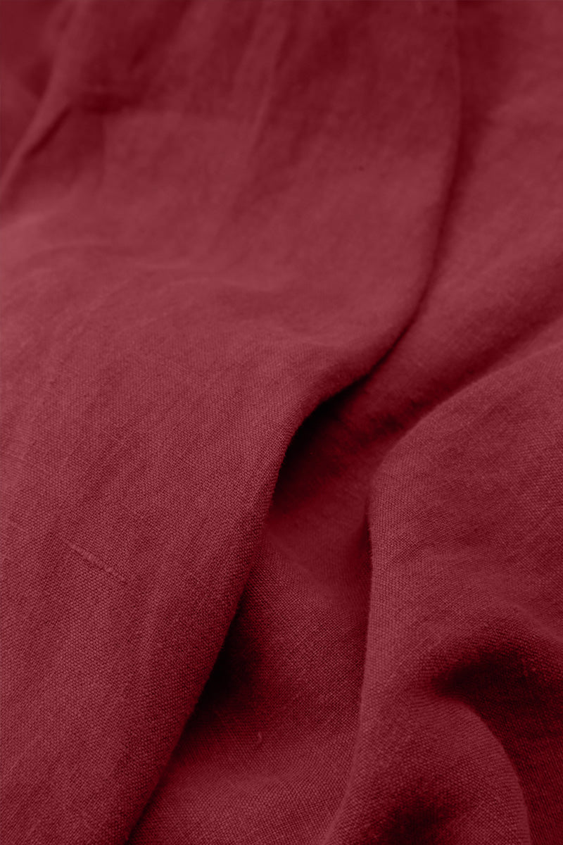 Loose Cropped Ruby Linen Trousers
