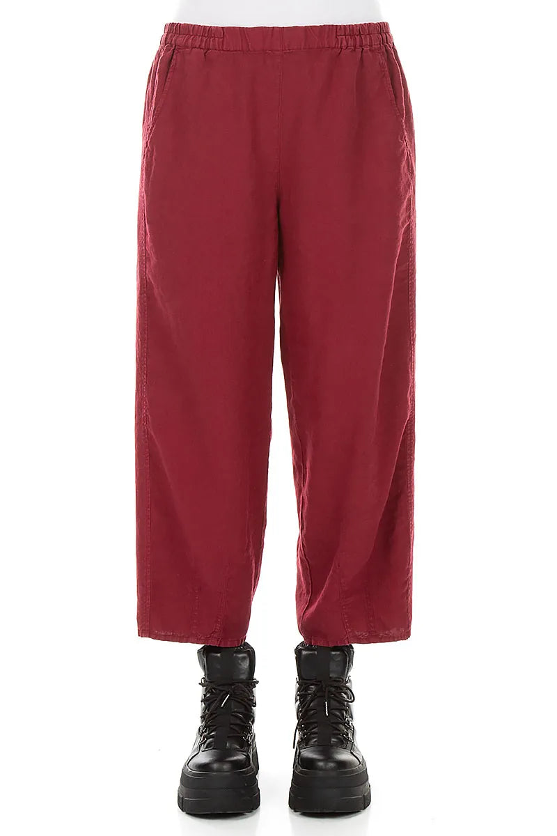 Loose Cropped Ruby Linen Trousers